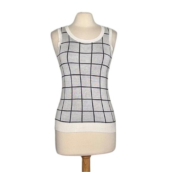 Halogen White and Black Checkered Plaid Sweater Vest Style Tank Top Soft ST3 - Picture 2 of 10